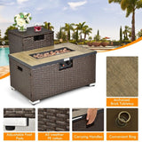 32" Propane Rattan Fire Pit Table Set W/ Side Table Tank & Cover (90165397)