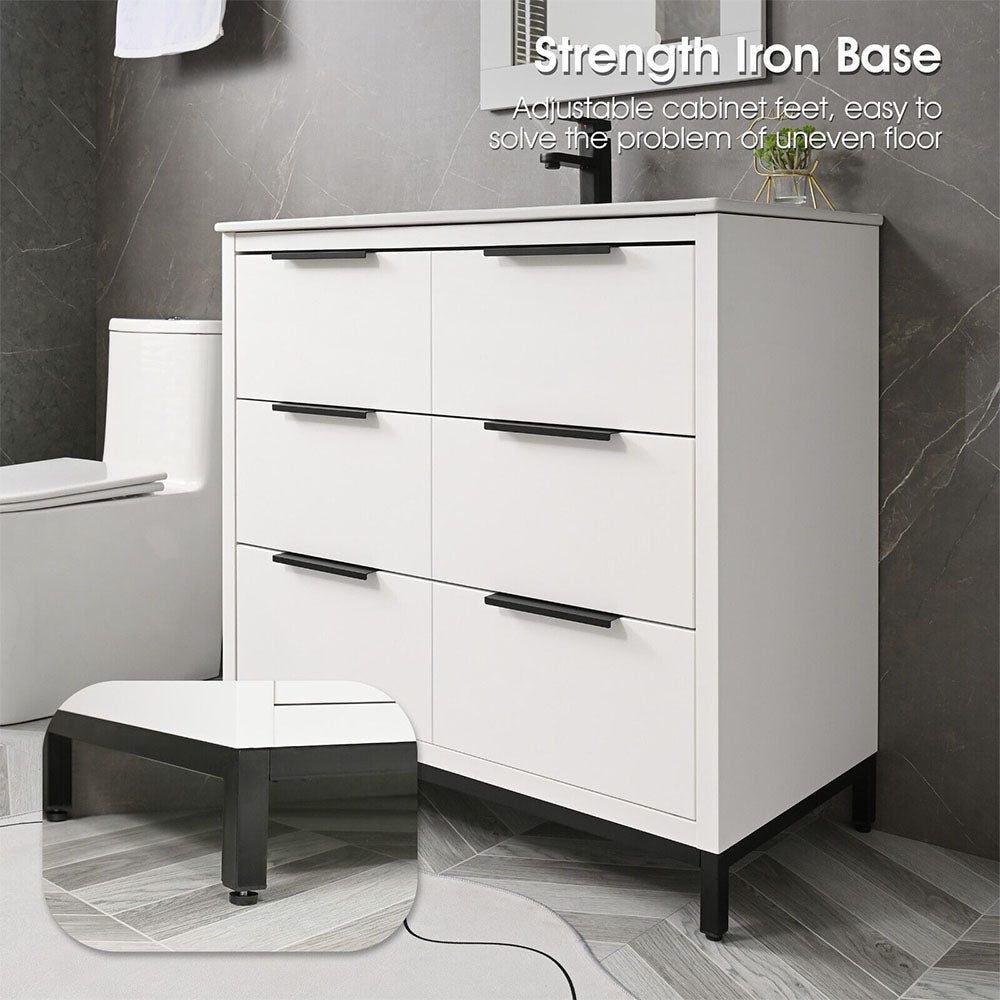 36'' Bathroom Vanity Set With Ceramic Sinks And MDF Drawer Cabinets (94283517)