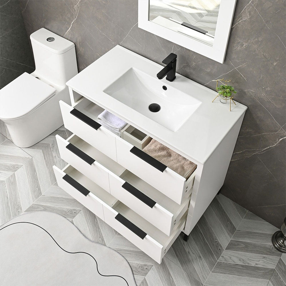 36'' Bathroom Vanity Set With Ceramic Sinks And MDF Drawer Cabinets (94283517)