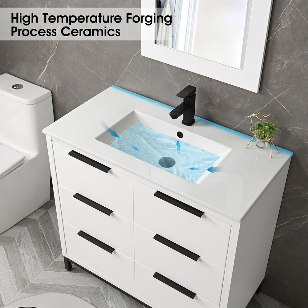 36'' Bathroom Vanity Set With Ceramic Sinks And MDF Drawer Cabinets (94283517)