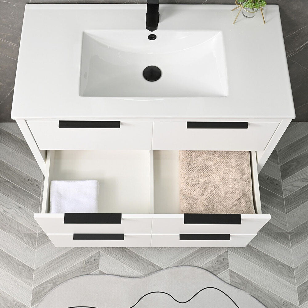 36'' Bathroom Vanity Set With Ceramic Sinks And MDF Drawer Cabinets (94283517)
