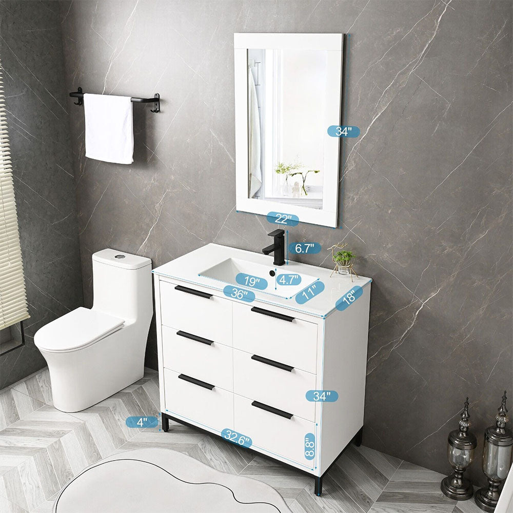 36'' Bathroom Vanity Set With Ceramic Sinks And MDF Drawer Cabinets (94283517)