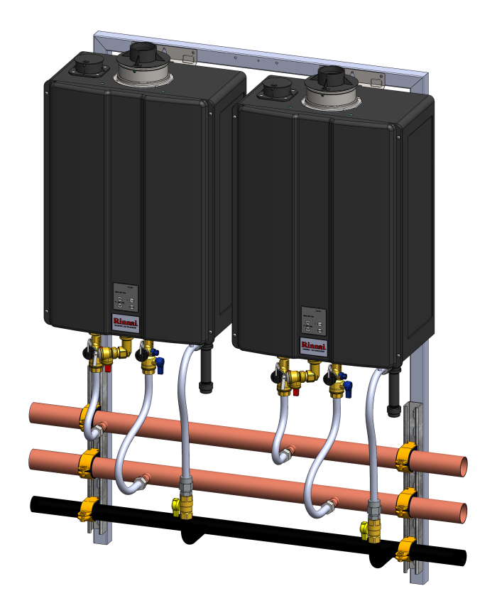 Rinnai TRW Commercial Wall Hanging Rack System (Propane) – Dual Unit, 22 GPM, 97% Efficiency