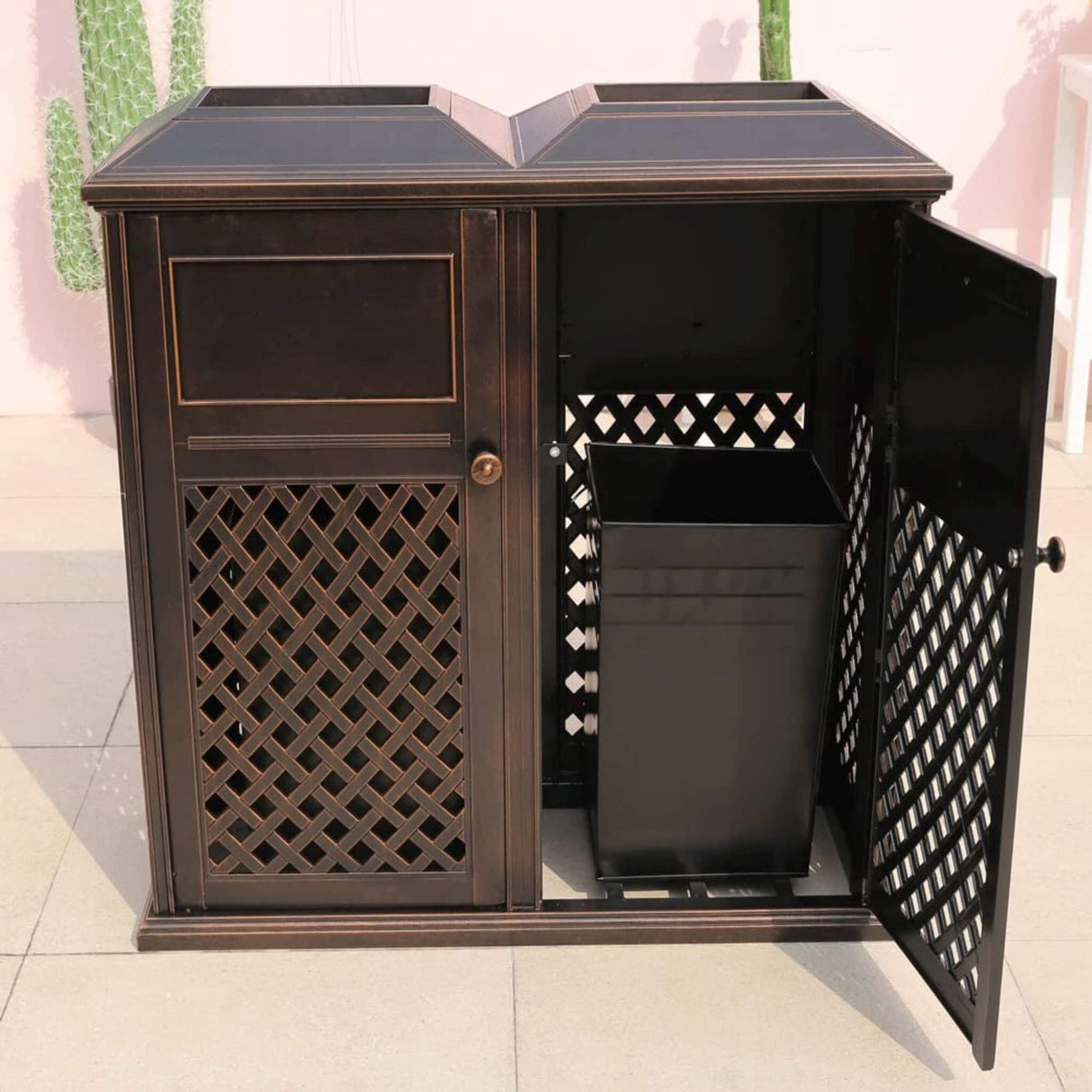 40" Outdoor Double Bucket Cast Aluminum Commercial Trash Can With Ashtray