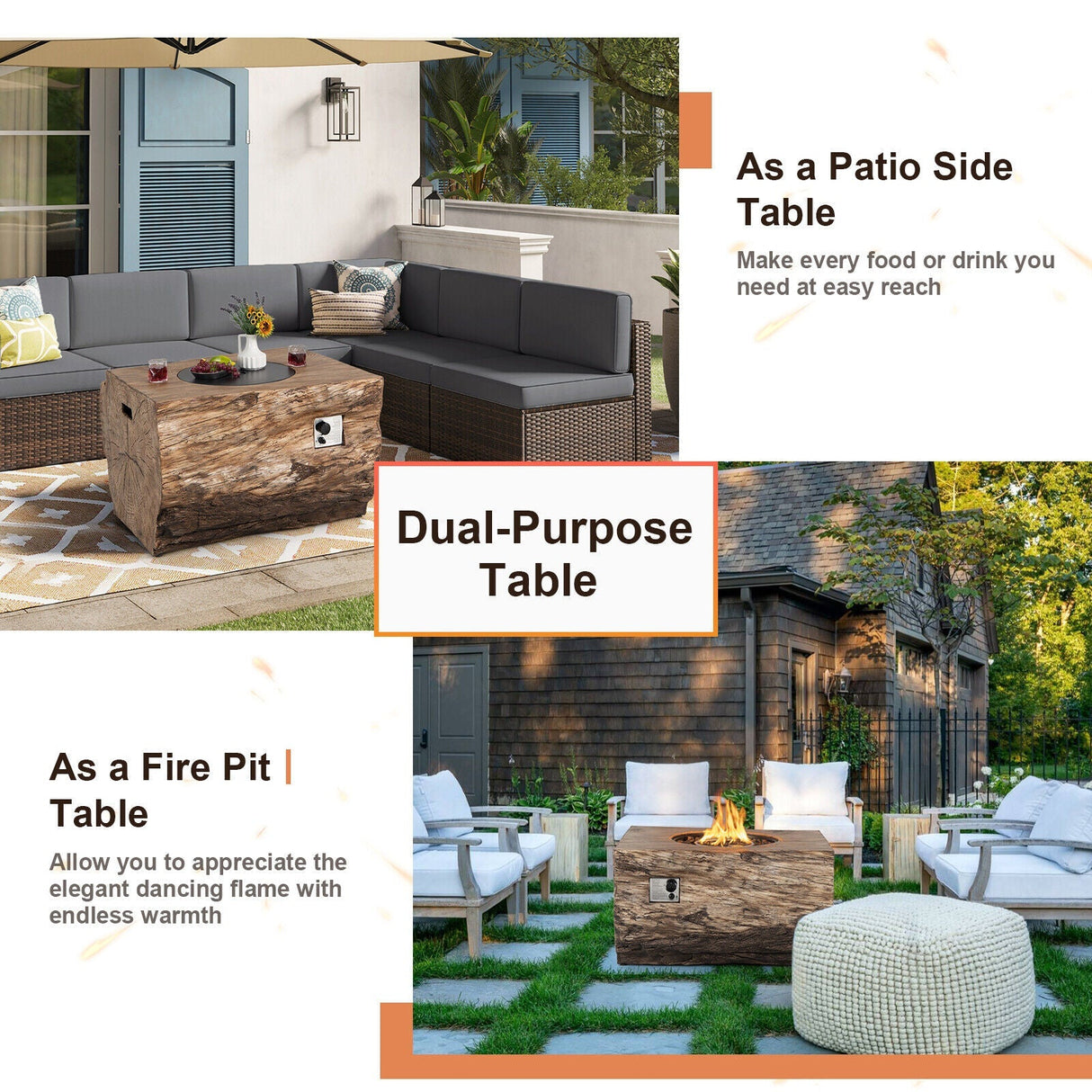 40" Rectangular Propane Fire Pit Table W/ Rocks & Gas Kit, 50K BTU (95421411)