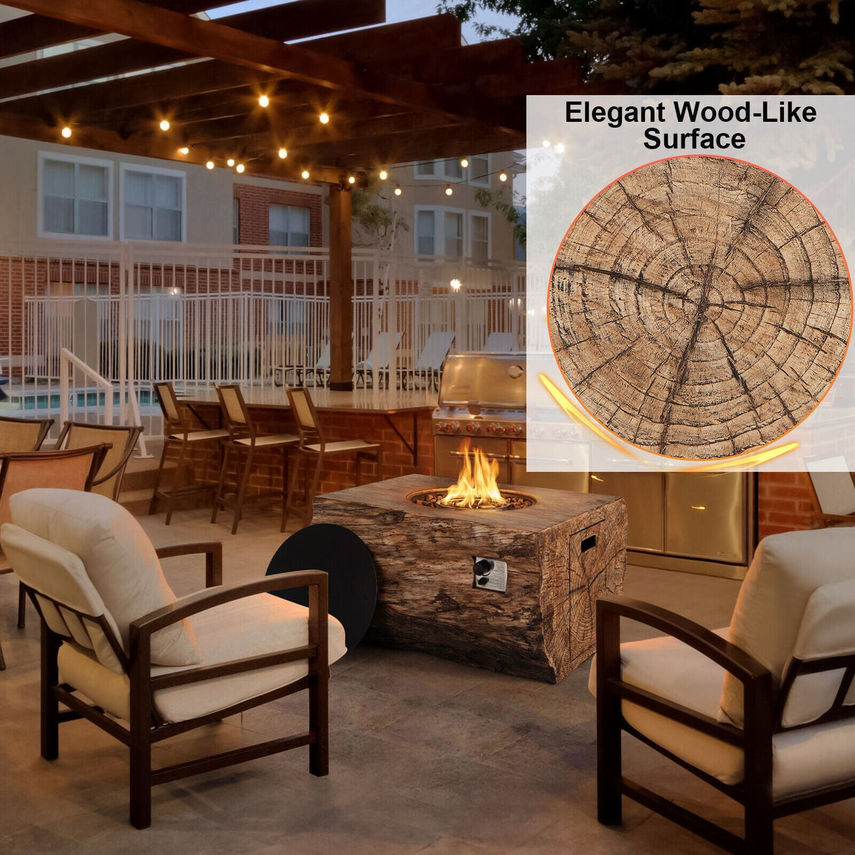 40" Rectangular Propane Fire Pit Table W/ Rocks & Gas Kit, 50K BTU (95421411)