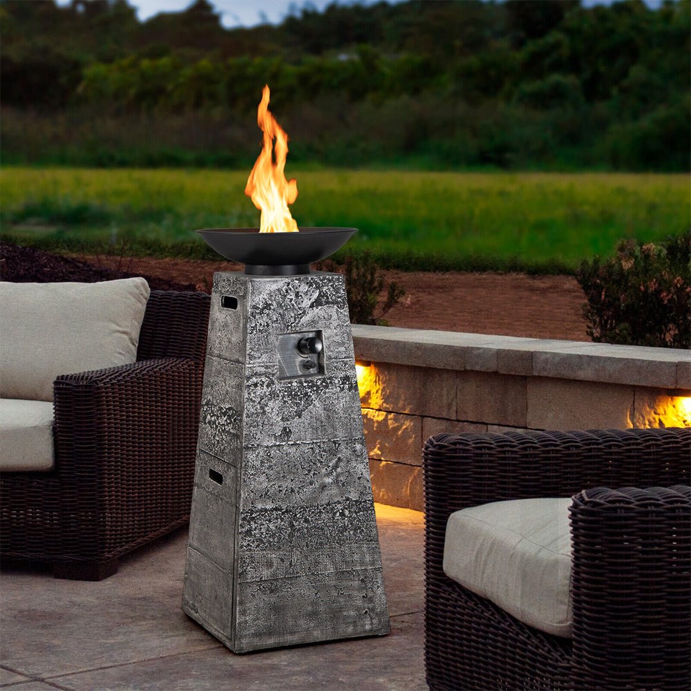 48" Large Outdoor Propane Fire Bowl Column With Cover & Lava Rocks (96173485)