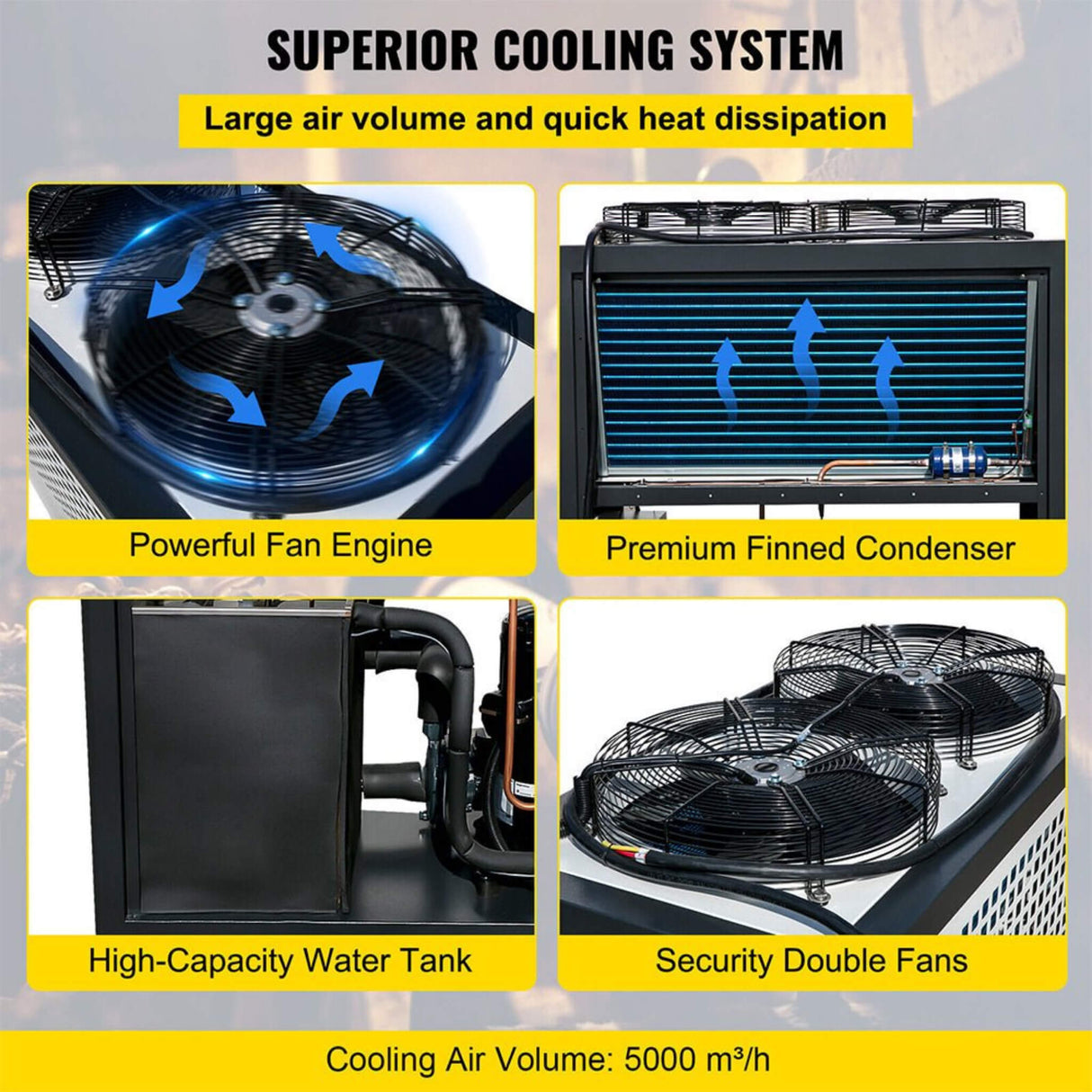 5 Ton Smart Air-Cooled SS Industrial Water Chiller With LCD Display & 53L Water Tank, 5HP