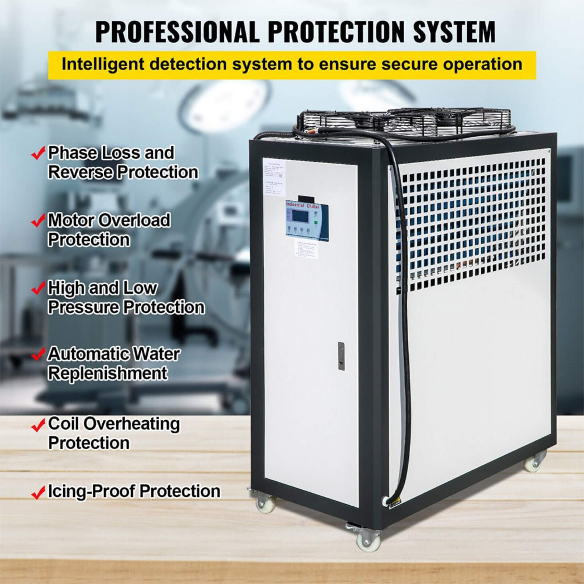 5 Ton Smart Air-Cooled SS Industrial Water Chiller With LCD Display & 53L Water Tank, 5HP