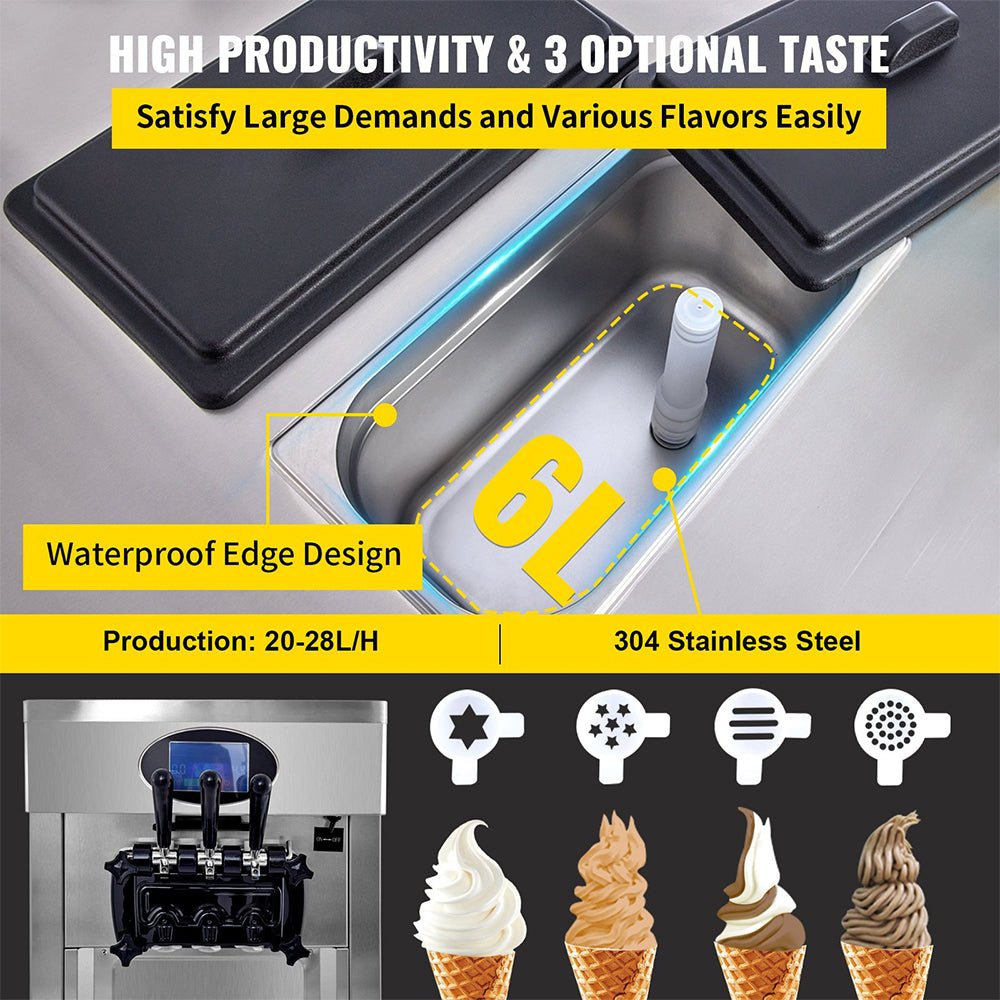 53" Freestanding 3 Flavors Commercial Soft Serve Yogurt Ice Cream Machine Maker With Auto Clean (92574031)