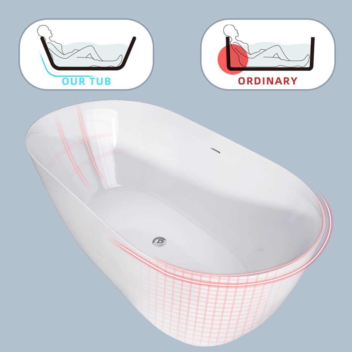 59" Freestanding Acrylic Oval Shape Soaking Tub With Integrated Slotted Overflow (95173864)