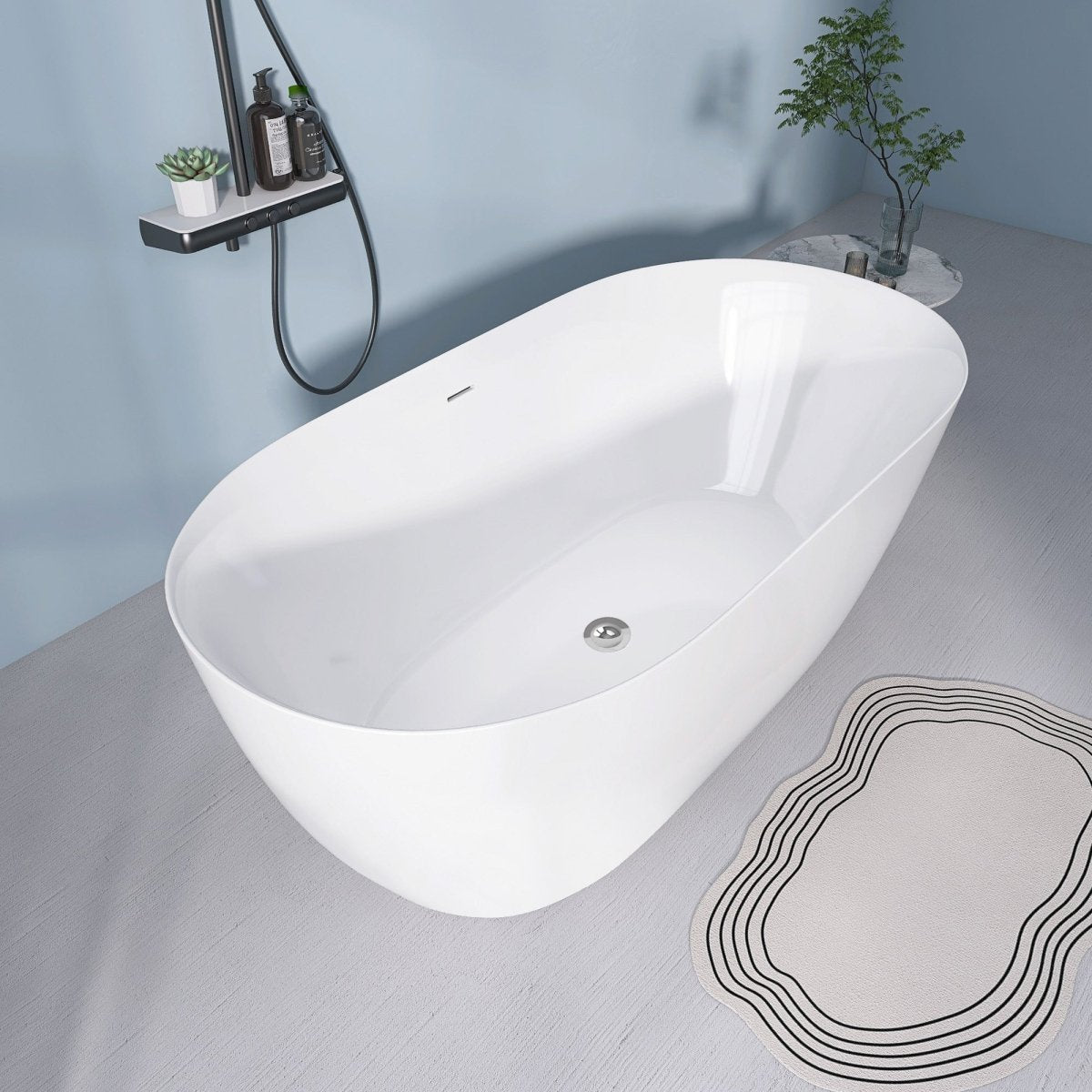 59" Freestanding Acrylic Oval Shape Soaking Tub With Integrated Slotted Overflow (95173864)