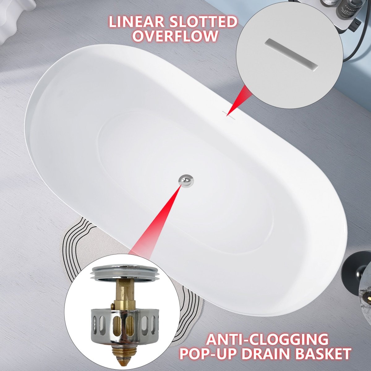 59" Freestanding Acrylic Oval Shape Soaking Tub With Integrated Slotted Overflow (95173864)
