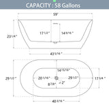 59" Freestanding Acrylic Oval Shape Soaking Tub With Integrated Slotted Overflow (95173864)