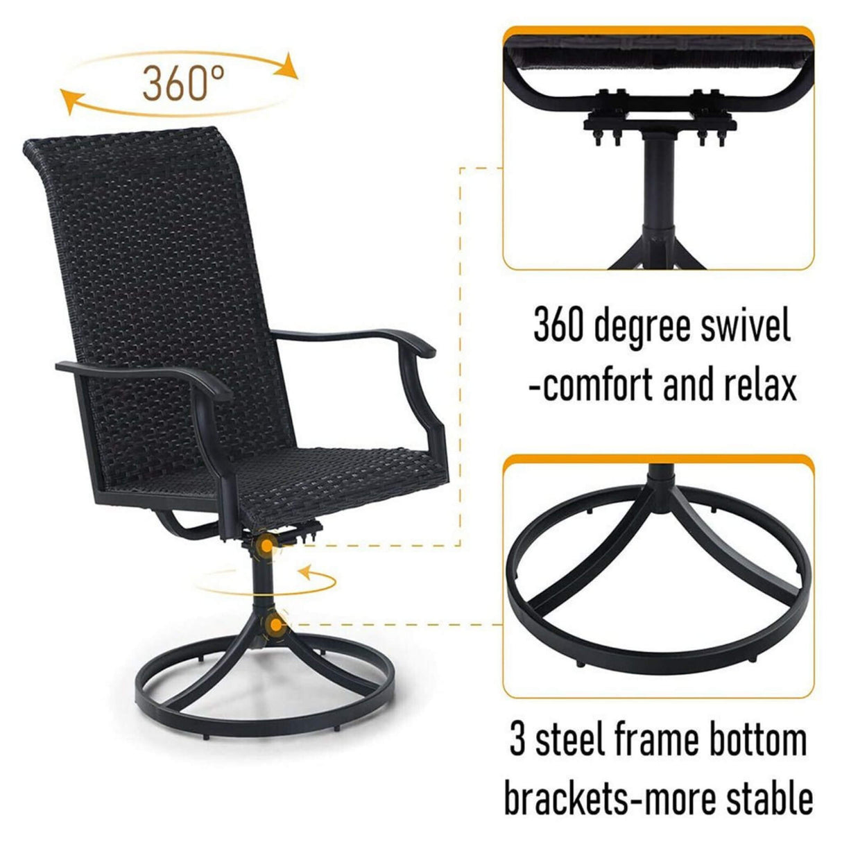 5PCS Outdoor Patio Rattan Dining Furniture Set With Swivel Armchairs (91823705)