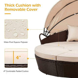 5PCS Round Outdoor Patio Rattan Wicker Daybed With Retractable Canopy, 66''