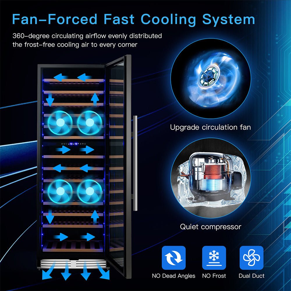 67" Large Freestanding Dual Zone Wine Bottle Cooler Refrigerator Chiller, 154 Bottles (96410372)