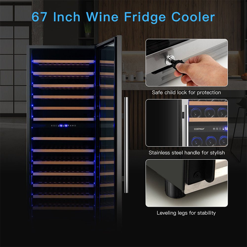 67" Large Freestanding Dual Zone Wine Bottle Cooler Refrigerator Chiller, 154 Bottles (96410372)