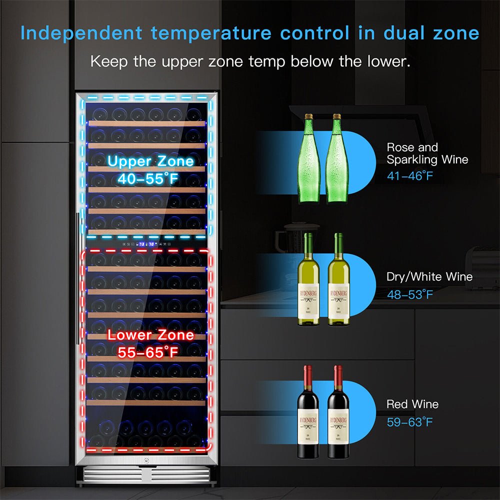 67" Large Freestanding Dual Zone Wine Bottle Cooler Refrigerator Chiller, 154 Bottles (96410372)