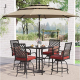 6PCS Outdoor Patio Bar Set Dining Table With Umbrella & Swivel Bar Stools - Umbrella Base NOT included (97053218)