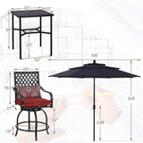 6PCS Outdoor Patio Bar Set Dining Table With Umbrella & Swivel Bar Stools - Umbrella Base NOT included (97053218)