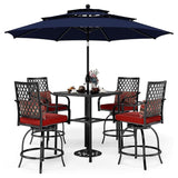 6PCS Outdoor Patio Bar Set Dining Table With Umbrella & Swivel Bar Stools - Umbrella Base NOT included (97053218)
