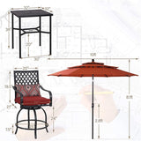 6PCS Outdoor Patio Bar Set Dining Table With Umbrella & Swivel Bar Stools - Umbrella Base NOT included (97053218)