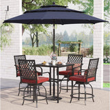 6PCS Outdoor Patio Bar Set Dining Table With Umbrella & Swivel Bar Stools - Umbrella Base NOT included (97053218)