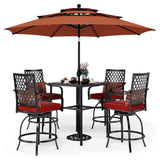 6PCS Outdoor Patio Bar Set Dining Table With Umbrella & Swivel Bar Stools - Umbrella Base NOT included (97053218)