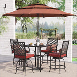 6PCS Outdoor Patio Bar Set Dining Table With Umbrella & Swivel Bar Stools - Umbrella Base NOT included (97053218)