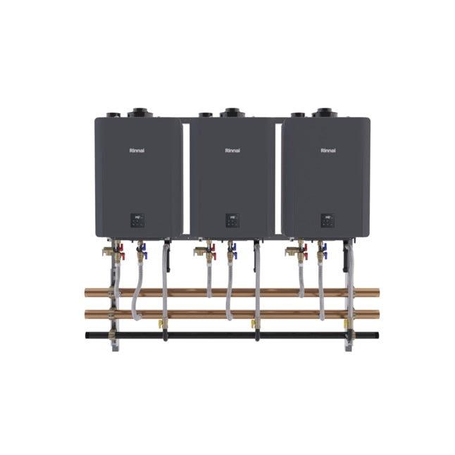Rinnai 3-Unit Wall Hanging Rack – Natural Gas | Commercial Tankless Water Heating System