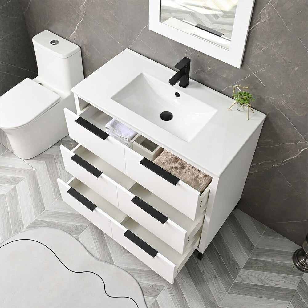 72'' Bathroom Vanity Set With Ceramic Sinks And MDF Drawer Cabinets (96471852)