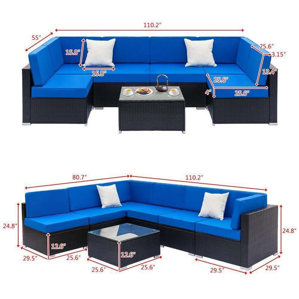 7PCS Outdoor Cushioned Patio Rattan Wicker Sofa Sectional Furniture Set (93875941)
