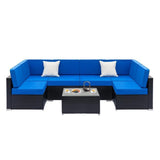 7PCS Outdoor Cushioned Patio Rattan Wicker Sofa Sectional Furniture Set (93875941)