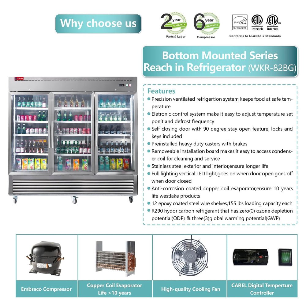 82" Commercial Stainless Steel Upright Display 3 Section Merchandiser Refrigerator (93815724)