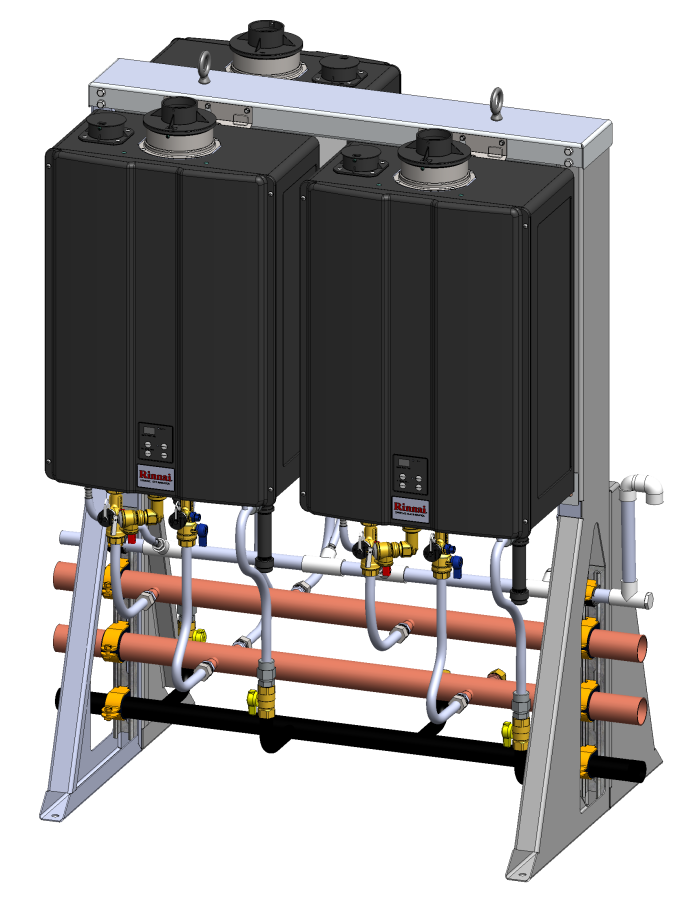Rinnai Interior 3-Unit Free Standing Rack – Natural Gas | Commercial Hot Water System