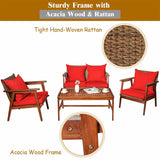 8PCS Patio Rattan Furniture Set With Acacia Wood Frame & Cushioned Sofa Chairs (97415280)