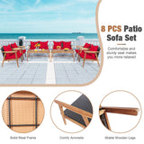 8PCS Patio Rattan Furniture Set With Acacia Wood Frame & Cushioned Sofa Chairs (97415280)