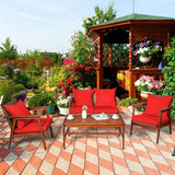 8PCS Patio Rattan Furniture Set With Acacia Wood Frame & Cushioned Sofa Chairs (97415280)