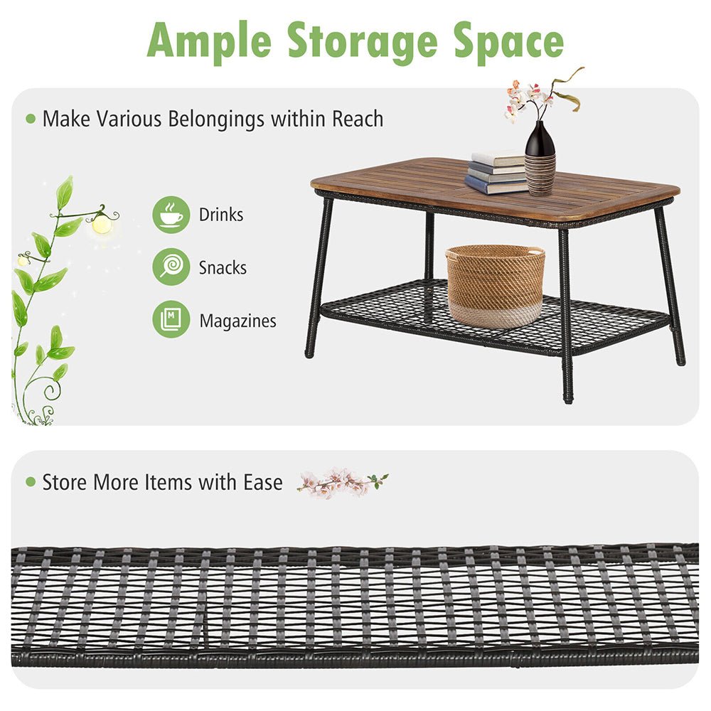 8PCS Outdoor Patio Rattan Furniture Set W/ Cushioned Chairs & Wooden Table Top (91730284)