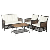 8PCS Outdoor Patio Rattan Furniture Set W/ Cushioned Chairs & Wooden Table Top (91730284)