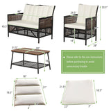 8PCS Outdoor Patio Rattan Furniture Set W/ Cushioned Chairs & Wooden Table Top (91730284)