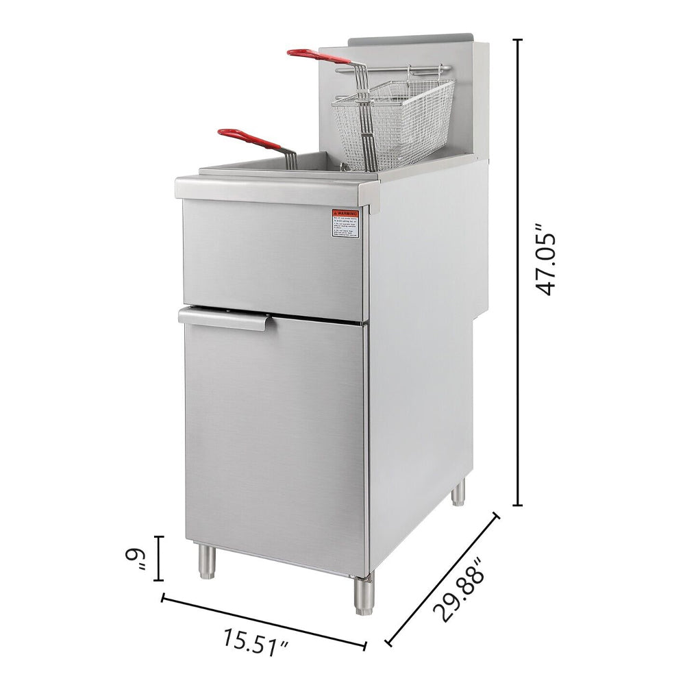 90K BTU Commercial Stainless Steel Natural Gas Powered Floor Deep Fryer With Baskets, 40-50 LBS (94753028)