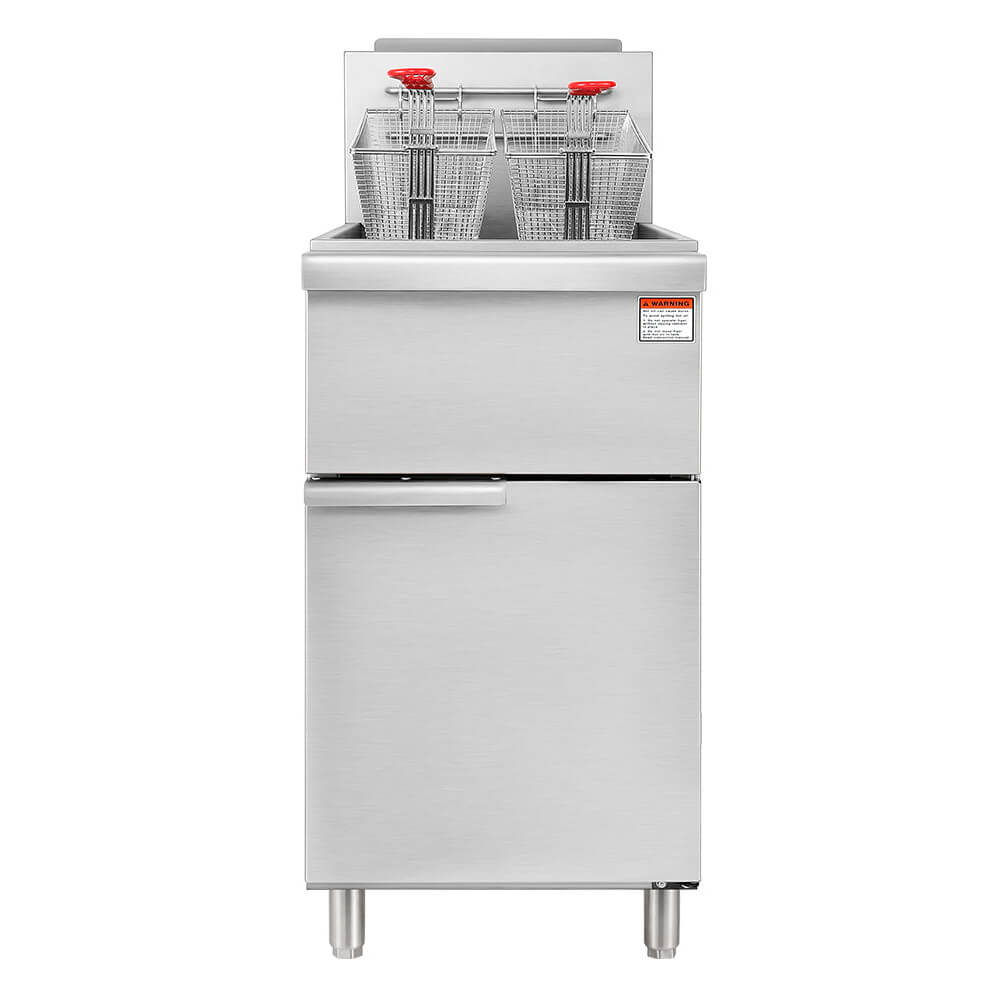 90K BTU Commercial Stainless Steel Natural Gas Powered Floor Deep Fryer With Baskets, 40-50 LBS (94753028)