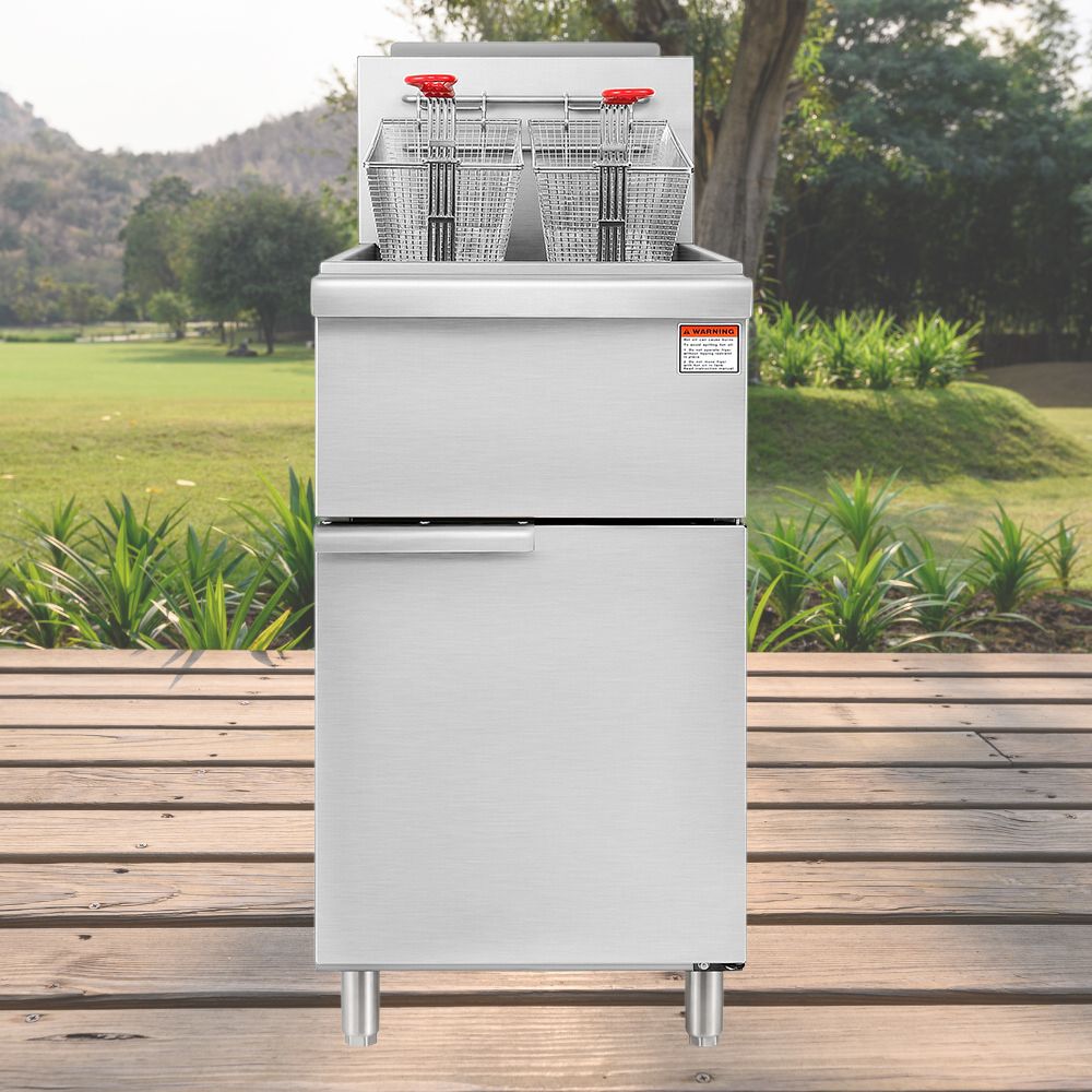 90K BTU Commercial Stainless Steel Natural Gas Powered Floor Deep Fryer With Baskets, 40-50 LBS (94753028)