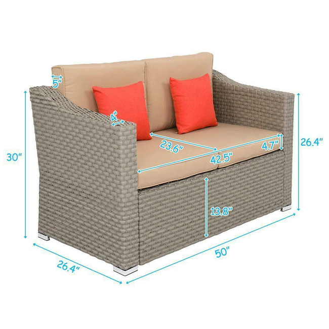 Outdoor Rattan Wicker Furniture Set W/ Sofas, Ottomans & Coffee Tables, 9PCS