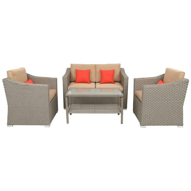 Outdoor Rattan Wicker Furniture Set W/ Sofas, Ottomans & Coffee Tables, 9PCS