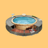 9FT Premium Round Outdoor Rattan Hot Tub Surround Frame With Storage Compartment, Gray (96315274)