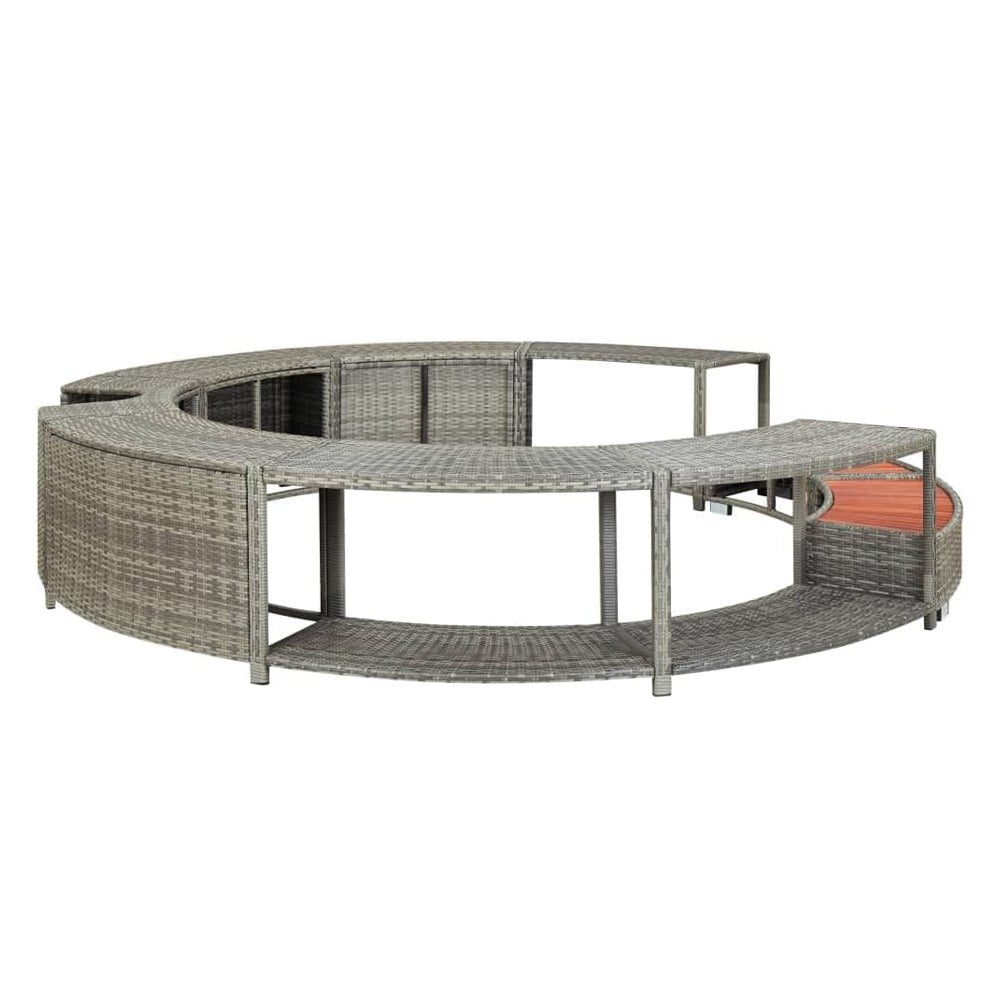 9FT Premium Round Outdoor Rattan Hot Tub Surround Frame With Storage Compartment, Gray (96315274)