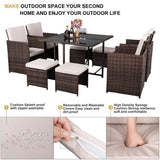 9PCS Outdoor Patio Sectional Wicker Rattan Furniture Set W/ Tempered Glass Table (98457316)